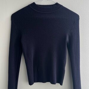 Women's Navy Ribbed Knit Top